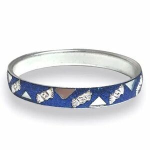 Vintage Blue Bangle Bracelet Silver Tone Glittery Sparkly